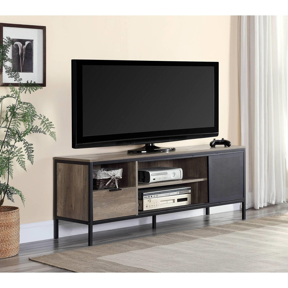 Neptune Rustic Oak & Black Finish TV Stand