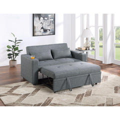 Contemporary Black Gray Sleeper Sofa Pillows Plush Tufted Seat 1pc Convertible Sofa w Cup Holder Polyfiber Couch Living Room Furniture