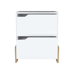 Nightstand with 2-Drawers, End Table with Sturdy Base, White / Macadamia