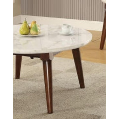 Star White Marble Top & Walnut Finish Coffee Table