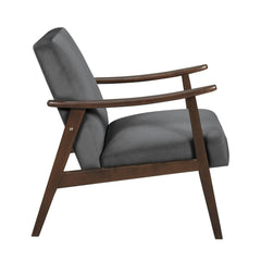 Mid-Century Modern Design 1pc Accent Chair Dark Gray Velvet Upholstery Dark Walnut Finish Wood, High-Resiliency Foam Cushions