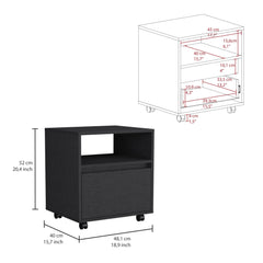 Aria Nightstand , End Table, Side Table Casters, Single Drawer-Black