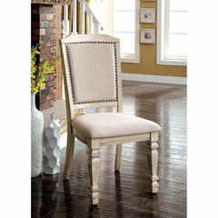 Transitional Style 2pc Side Chair Nailhead Trim Turned Legs Padded Seat And Back Antique White And Ivory Finish