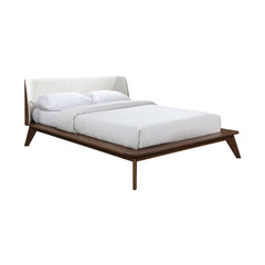 Fable / Beige Color King Size Bed 1pc Fabric Winged Edge Headboard Platform Bedframe Mattress Ready Mid-Century Modern Style
