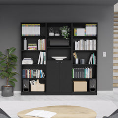 Journal 3 Piece Home Bookcase set, 74" Wide with 13 Shelves and Two-Door Cabinet , Living Room Set Set Black