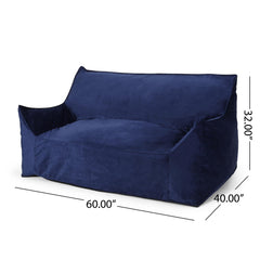 Aeneas Velveteen 2 Seater Oversized Bean Bag Chair with Armrests, Navy Blue