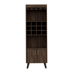 Vista Bar Cabinet, Twelve Built-in Wine Rack, Double Door Cabinet, Two Shelves -Dark Walnut