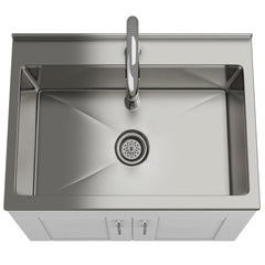 Modern Wide Shaker - 28" Laundry Cabinet with Faucet and Stainless Steel Sink - White