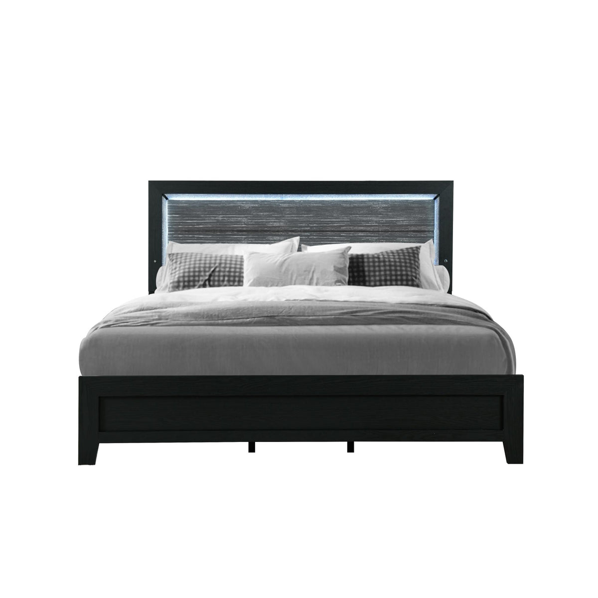 AURA BLACK QUEEN BED WITH LED