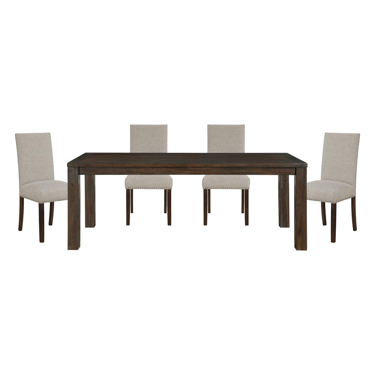 Classic 5pc Dining Set Dark Brown Finish Table and 4x Side Chairs Comfort Upholstery Taupe Dining Kitchen Furniture