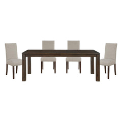 Classic 5pc Dining Set Dark Brown Finish Table and 4x Side Chairs Comfort Upholstery Taupe Dining Kitchen Furniture