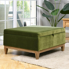 Revelation 35" Square Storage Cocktail Ottoman, Olive Green Performance Velvet