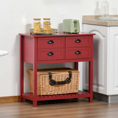 Sideboard Buffet Cabinet with Storage, Modern Coffee Bar Cabinet with 4 Drawers and Slatted Bottom Shelf, Console Table for Kitchen, Living Room, Dining Room, Hallway, Red