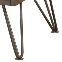Contemporary Solid Wood Night Stand with Metal Hairpin Legs, Grey