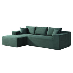 2-Piece Convertible Corduroy L-Shaped Sofa in a Box with Pillows, 3-Seater Modular Sectional Couch, Compressed Living Room Furniture, Dark Green (Left Facing)