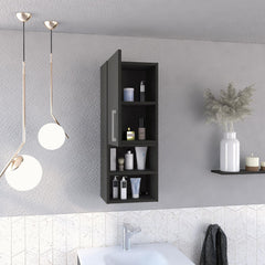 Orestes Medicine Cabinet, Two External Shelves, Metal Handle, Single Door, Two Interior Shelves -Black