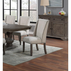 Traditional Formal 2pc Side Chairs Upholstered Wingback Design Oak Finish Dining Room Furniture Nailhead Trims Dining Chairs