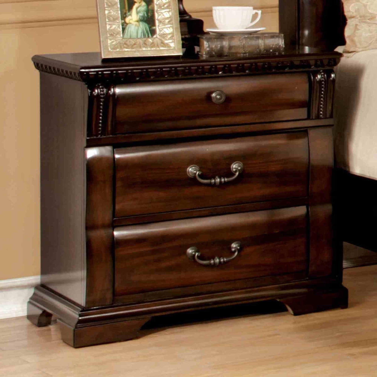 Valhalla Finish 1pc Nightstand Felt Lined Top Drawer Ball Bearing Glide Transitional Bedroom Furniture