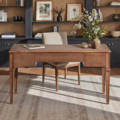 Zeus 55" 3-Drawer Wood Executive Desk Brown Rubber Wood & Veneer