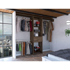 Oasis 250 Closet System, Five Open Shelves, One Drawer, Three Metal Rods -Dark Walnut
