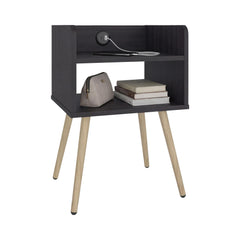 Helen Modern Nightstand with Integrated USB Charging Station, 2-Tier Open Storage Shelves and 4 Legs