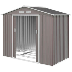 7' x 4' Outdoor Storage Shed, Garden Tool House with Foundation Kit Vents Sliding Doors for Backyard Patio Gray
