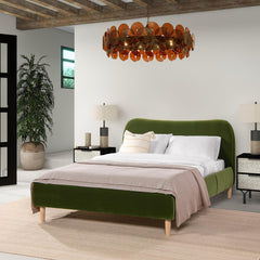 Pinnacle Curved Headboard Upholstered Platform Bed, Queen, Olive Green Performance Velvet
