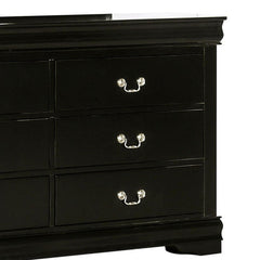 Crest Wide Dresser, 6 Drawers, Nickel Metal Handles, Black Solid Wood