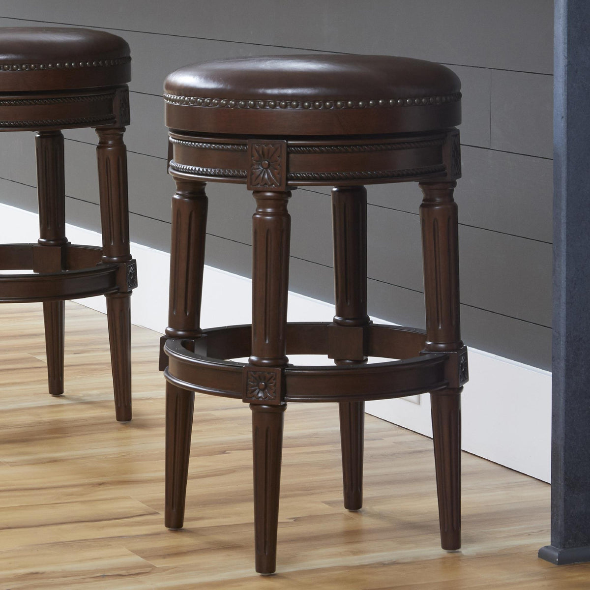Story Wood Backless Bar-Height Swivel Barstool, 1PC