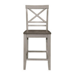 Crest 23 Inch Counter Chair, Crossbuck Backrest, Rustic Gray Wood, Brown