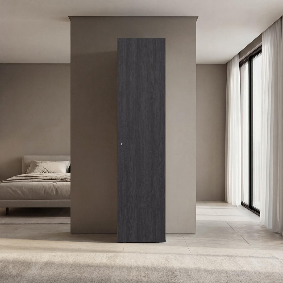 Home Linen Freestanding Tall Cabinet with Single Door and 4 Horizontal Storage Shelves, Cabinet for Bathroom, Bedroom or Laundry Room