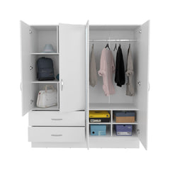 Sanctuary 160 Armoire, Six Shelves, Two Double Door Cabinets, Two Mirrors, Two Drawers, White