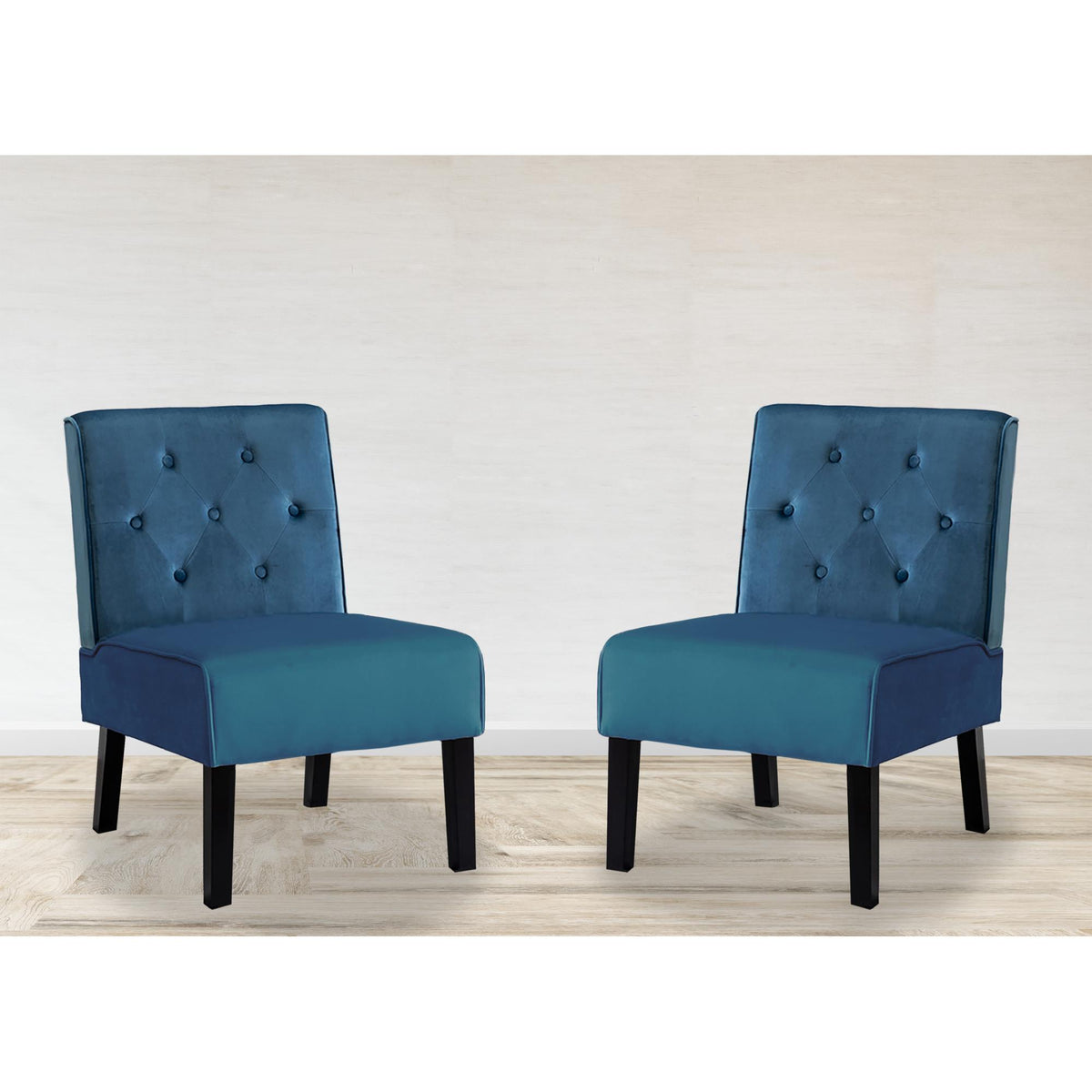 Venus 53" 2Piece Living Room Armless Button Tufted Pattern Accent Chair with Velvet Fabric and Premium High Density Foam Cushion, Blue