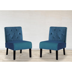 Venus 53" 2Piece Living Room Armless Button Tufted Pattern Accent Chair with Velvet Fabric and Premium High Density Foam Cushion, Blue