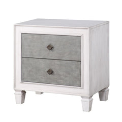 Modern Rustic White and Gray Finish 2-Drawers Nightstand Wooden Bedroom Furniture 1pc Farmhouse Style