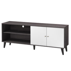 Tale TV Stand for TVs up to 63", with 2 Storage Shelves& 1 Cabinet, Modern Entertainment Centre for TV in Living Room in Dark Gray + White