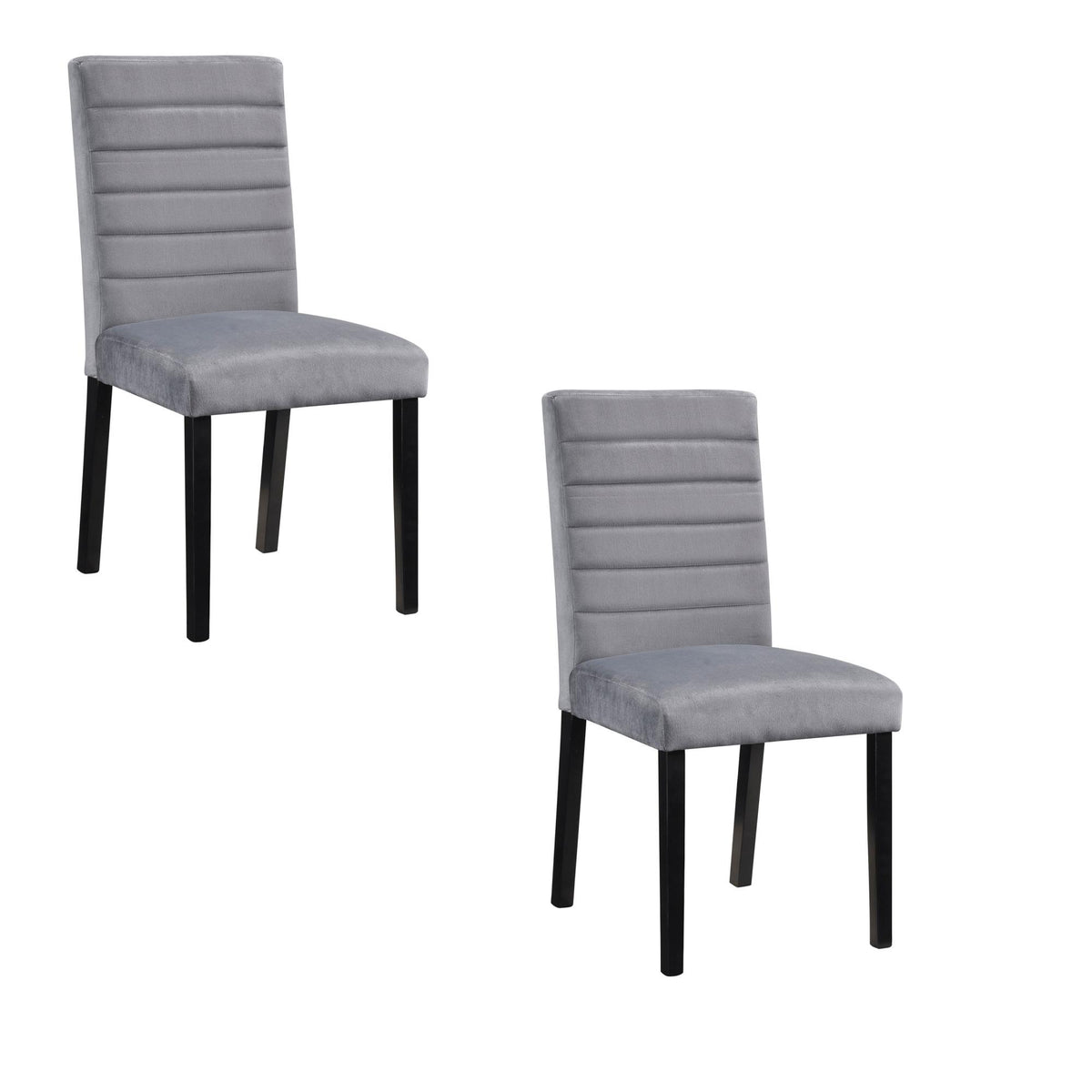 Tale 18 Inch Side Dining Chairs Set of 2, Channel Tufted Gray Velvet, Black Wood