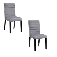 Tale 18 Inch Side Dining Chairs Set of 2, Channel Tufted Gray Velvet, Black Wood