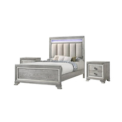 1pc Contemporary Light Grey Finish Two Drawers Bevel Mirror Accents Wooden Solid Wood Bedroom Furniture