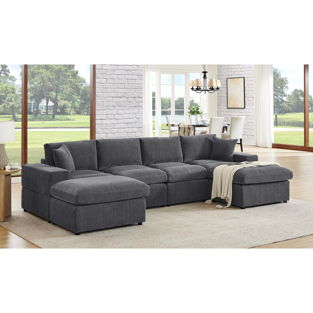 Corduroy Upholstered Symmetrical Modular Sectional
