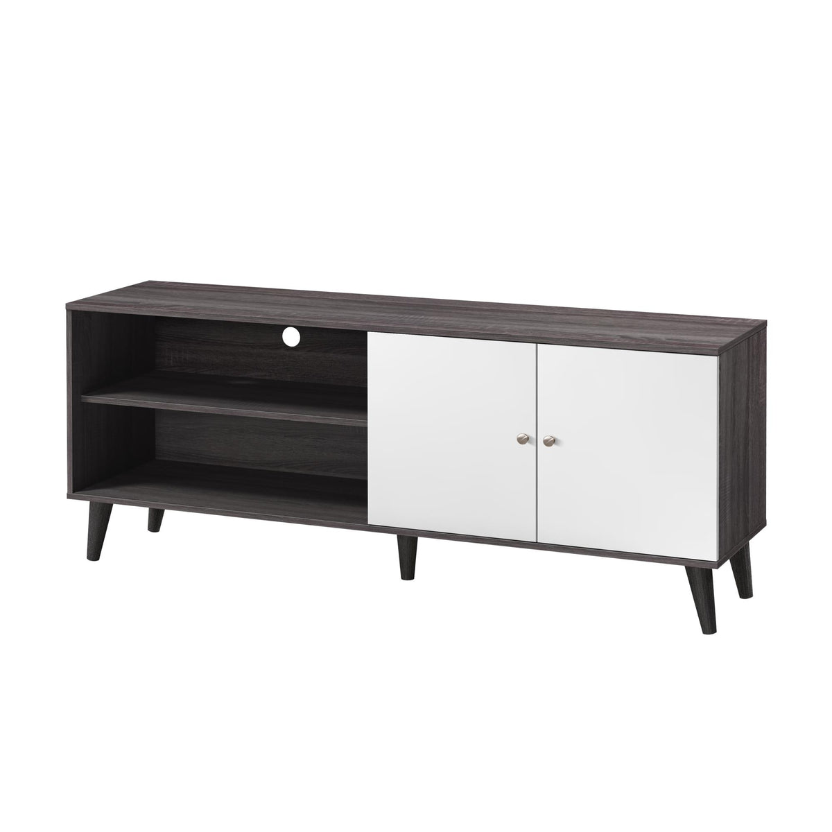 Tale TV Stand for TVs up to 63", with 2 Storage Shelves& 1 Cabinet, Modern Entertainment Centre for TV in Living Room in Dark Gray + White