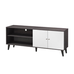 Tale TV Stand for TVs up to 63", with 2 Storage Shelves& 1 Cabinet, Modern Entertainment Centre for TV in Living Room in Dark Gray + White