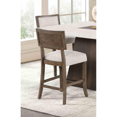 Contemporary Style 2pc Counter Height Stool Upholstered Seat And Back Rest Dark Walnut And Light Gray Finish Dining Room