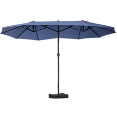 Patio Umbrella 15' Steel Rectangular Outdoor Double Sided Market with base, Sun Protection & Easy Crank, Dark Blue