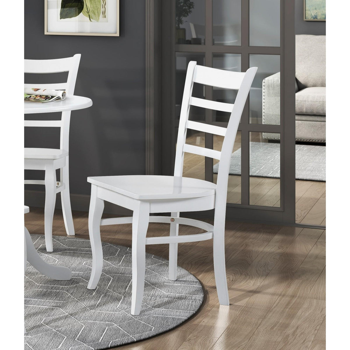 White Finish Dining Chairs Set of 2 Wooden Ladder-Back Casual Farmhouse Style Kitchen Dining Room Furniture