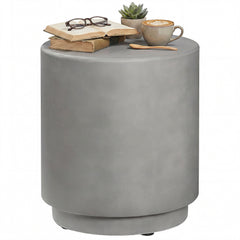 Lightweight Accent Table with Concrete Finish Round Side Table, Light Gray