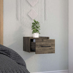 Orion Floating Nightstand , End Table, Side Table Wall-Mounted Single Drawer Design with Handle- Dark Brown - Bedroom