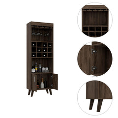 Vista Bar Cabinet, Twelve Built-in Wine Rack, Double Door Cabinet, Two Shelves -Dark Walnut