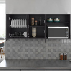 Supernova Wall-Mounted Kitchen Cabinet Organizer with Microwave Space, 4 Doors, Interior Storage Shelves, Open Shelf, and Built-In Dish Holder