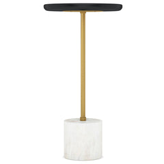 Saturn 12 inch Wide Solid Mango/Genuine Marble/Iron Modern End Table in Black/Gold/White